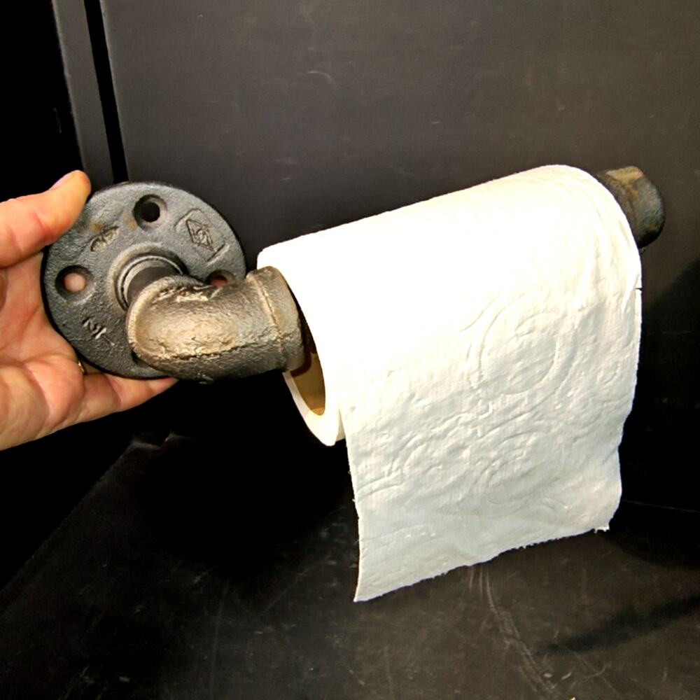 1955.  Industrial Pipe Chic Hand Towel Toilet Paper Holder Gunmetal Grey